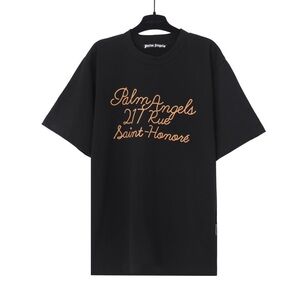 Palm Angels Black T-Shirt with Orange Print